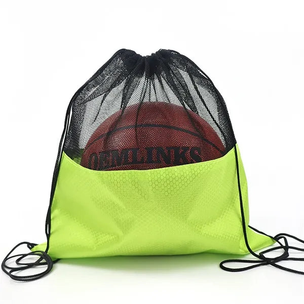 Mesh and 210D Oxford Drawstring Sports Backpack for Balls