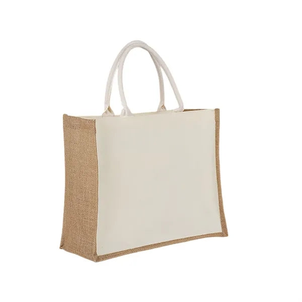 Eco-Friendly Jute Tote Bag with Canvas Panel for Custom Prin