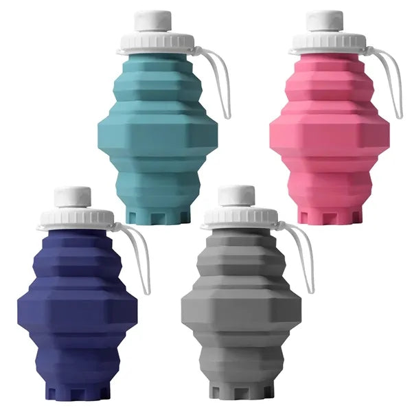 Foldable Outdoor Travel Silicone Water Bottle With Straws