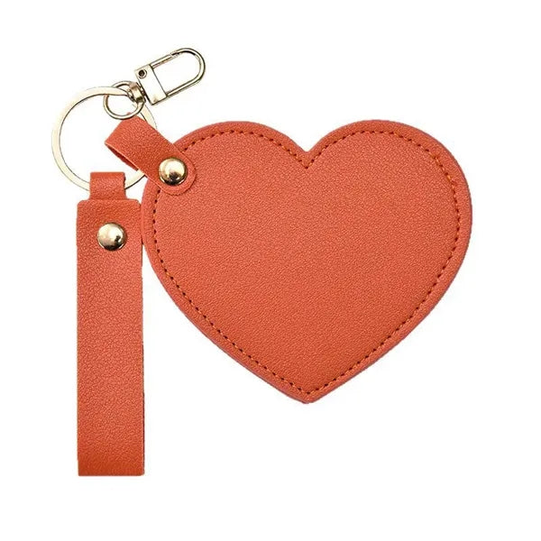 Folding PU Leather Mini Heart Mirror Key Chain 3.2 x 3.5