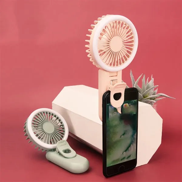 2in1 Portable Phone Clip Fan With Led Makeup Light