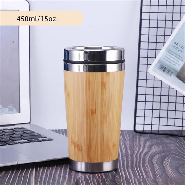 15oz Bamboo Thermos Cup Insulated Bottle Unique Gifts