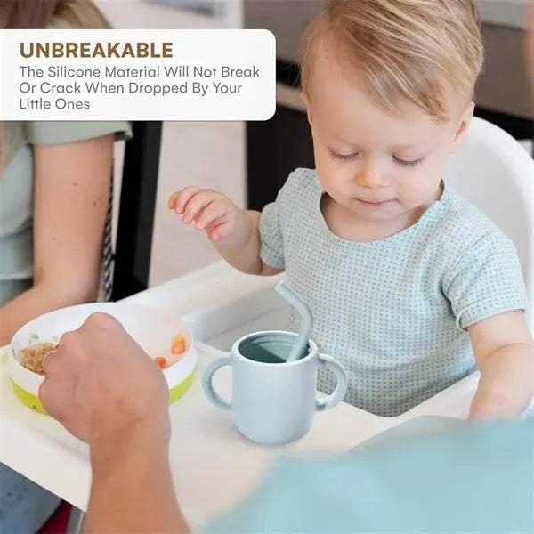 Silicone Drinking Training Cup with Handles and Straw