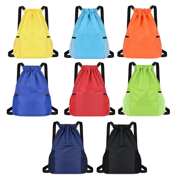 Water Resistant Drawstring Backpack With Pockets For Sports