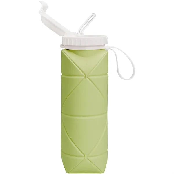 20oz. Collapsible Portable Silicone Water Bottle with Straw