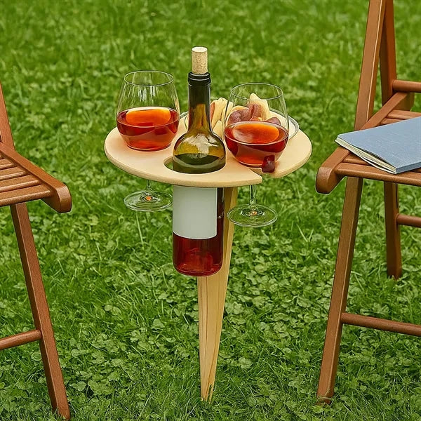 Portable Wood Wine Picnic Table w/ Slots