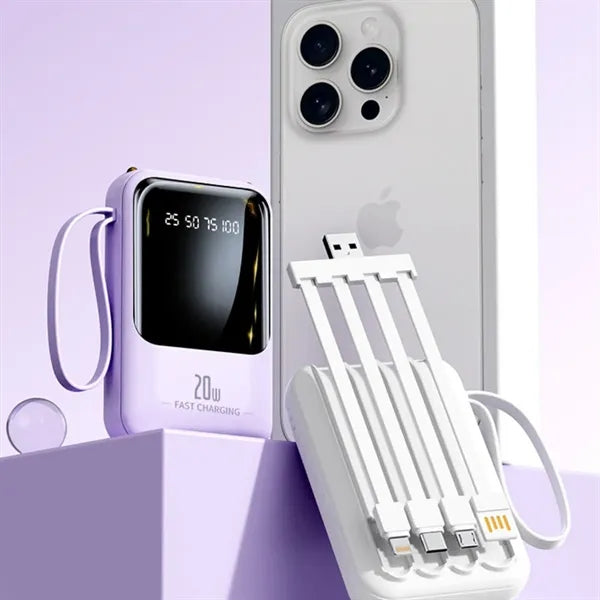 Portable Power Bank With Multiple Charging Cables & Lanyard
