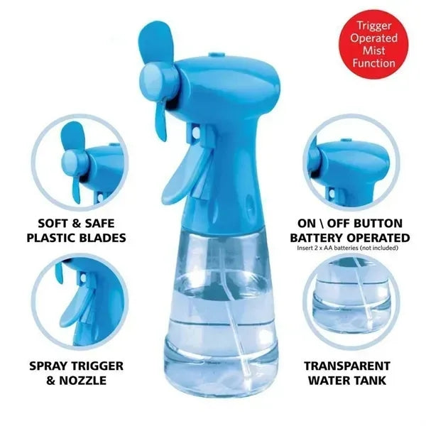 Portable Cooling Battery Fan Spray Bottle - Vibrant Color