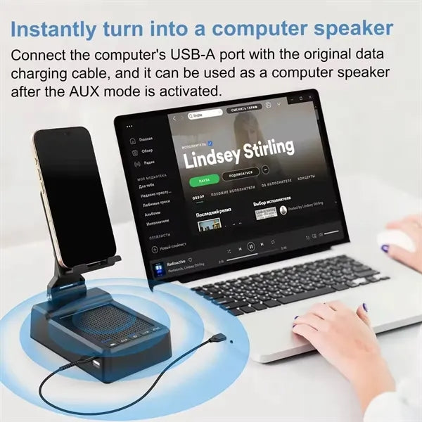 Cell Phone Stand With Wireless Bluetooth Speaker