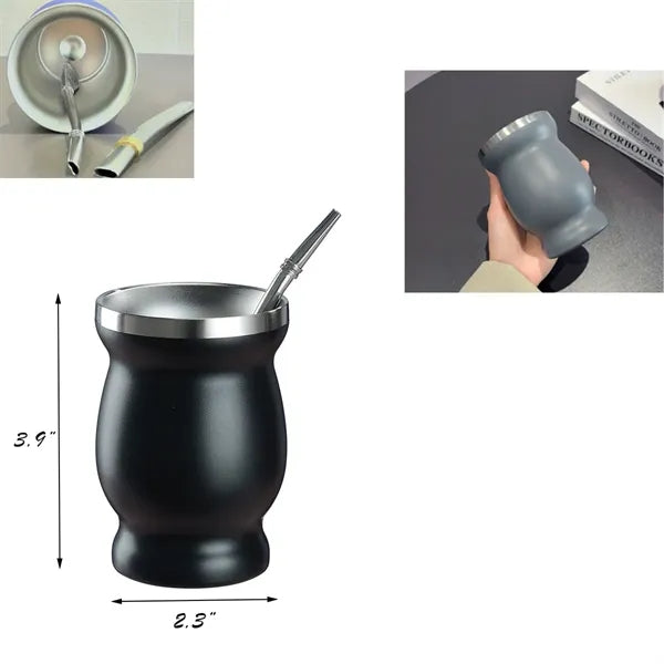 Creative Stainless Steel Mate Cup with Straw and Brush