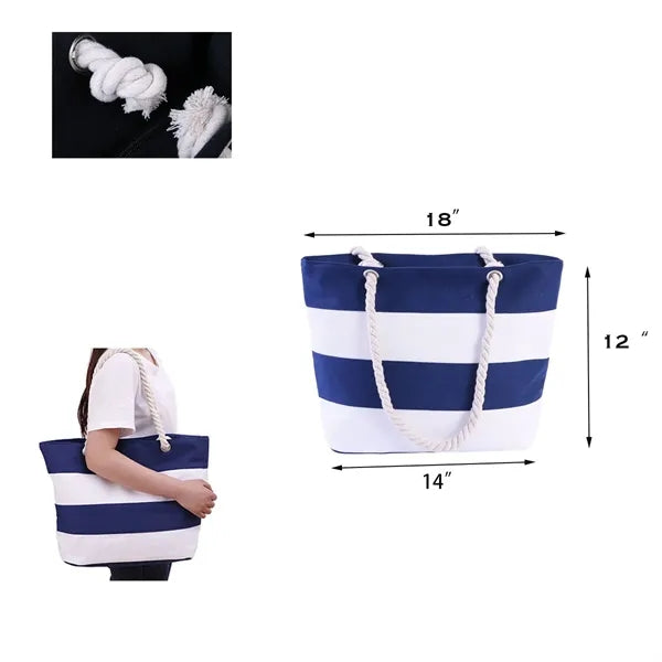 Large-capacity Striped Patchwork Handheld Canvas Bag