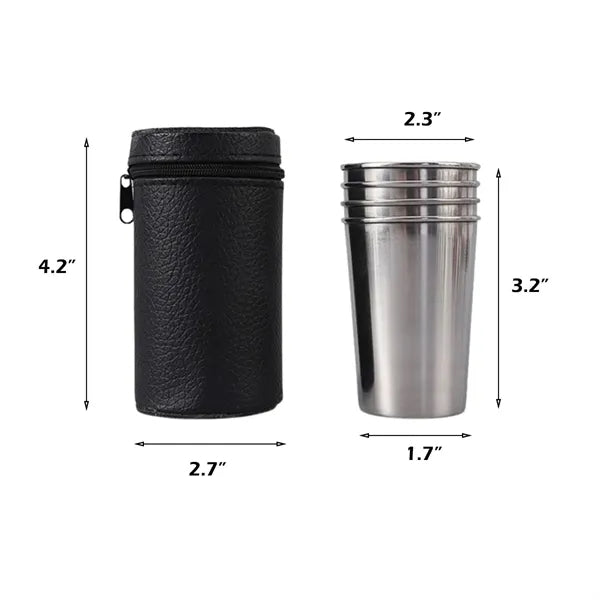Stainless Steel Cup Set with PU Case