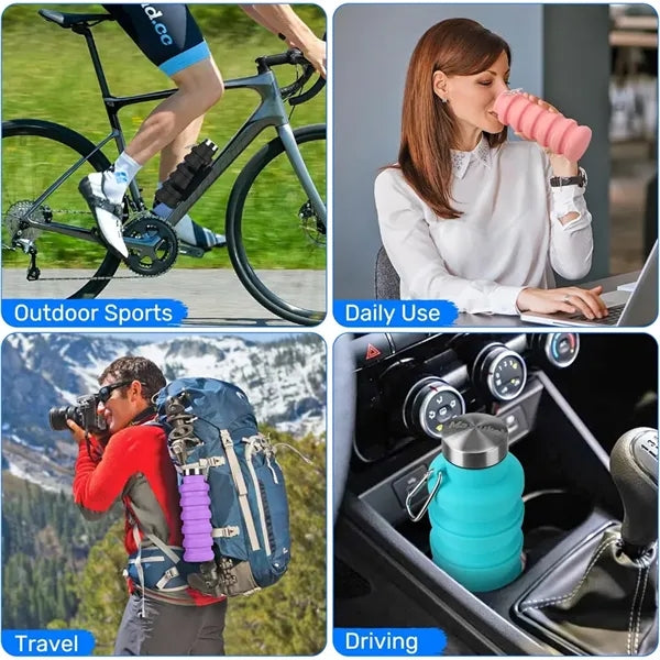 18oz Silicone Collapsible Water Bottle with Carabiner