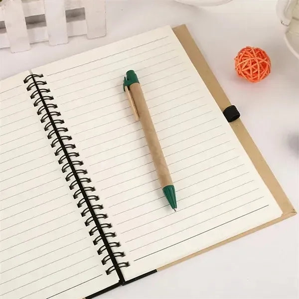 Recycled Spiral Notebook With Pen And Shaped Die Cut