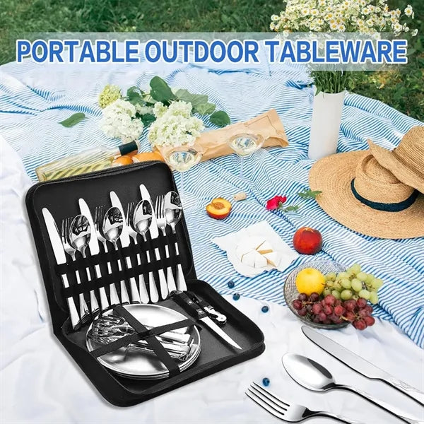 Camping Silverware Picnic Plates and Utensils Set