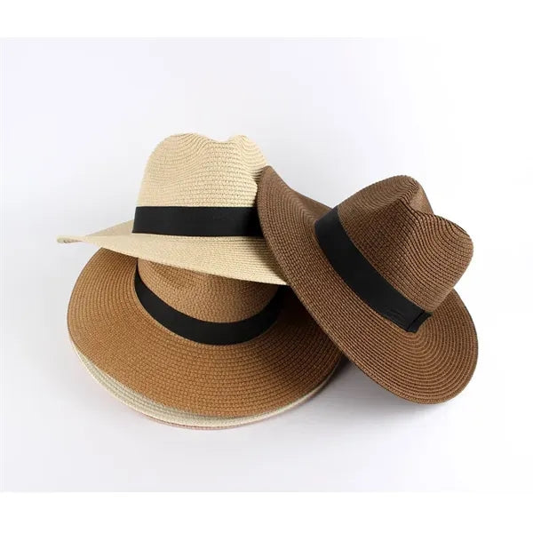 UPF 50+ Women Straw Panama Cap Travel Fedora Beach Sun Hat