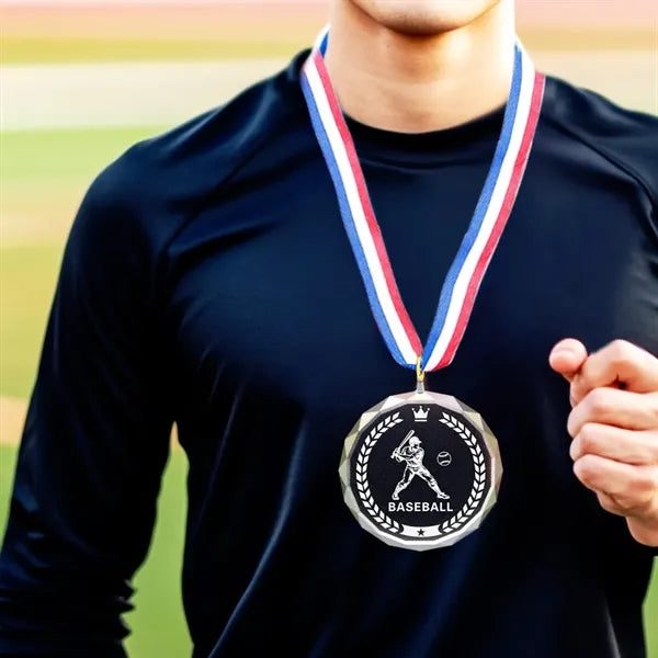 Crystal Award Medal with Neck Ribbon Football Basketball