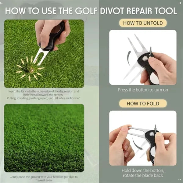 Metal Foldable Golf Divot Tool with Magnetic Ball Marker