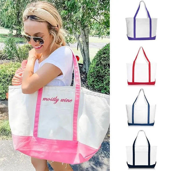 Large Cotton Canvas Boat Tote With Zipper