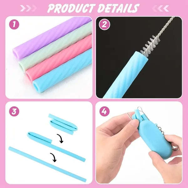 Silicone Straw With Storage Case And Carabiner