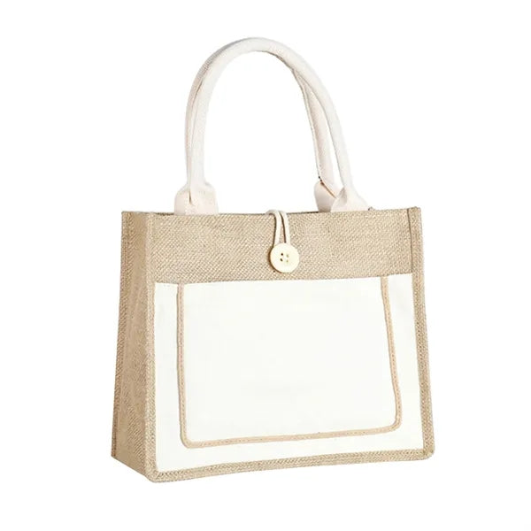 Jute Tote Bag with Handles and Button Closure