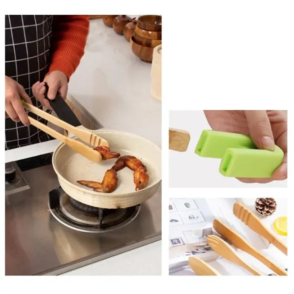 12" Bamboo Kitchen Food Tongs