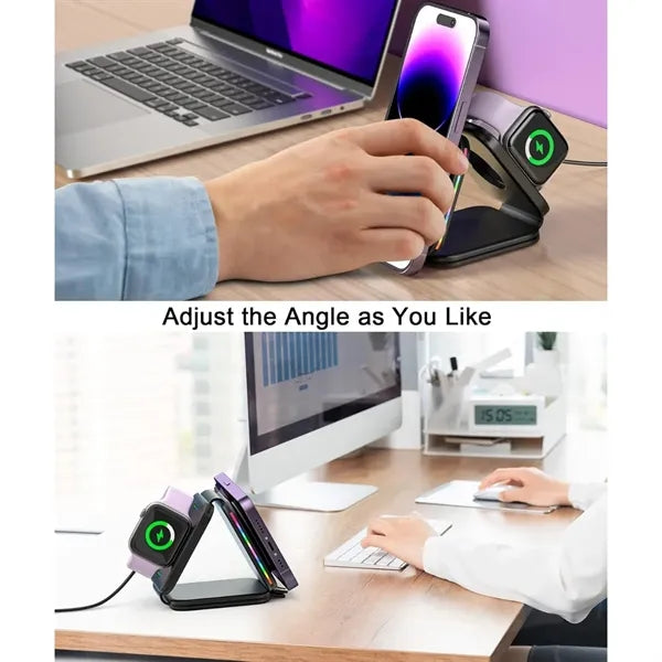 3 in 1 Foldable Magnetic Wireless Charger Pad Stand