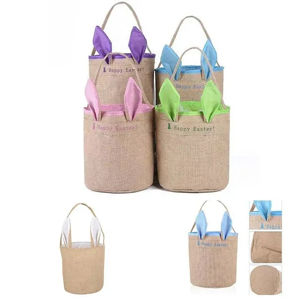 Easter Burlap Basket Bunny Ears