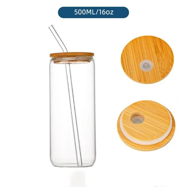 16Oz Juice Drinking Glasses Cup With Lids And Straws