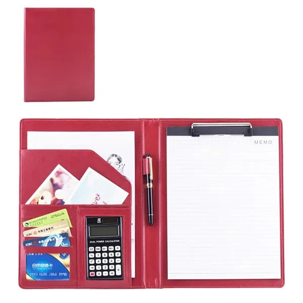 PU Leather Business Portfolio with 12-Digit Calculator