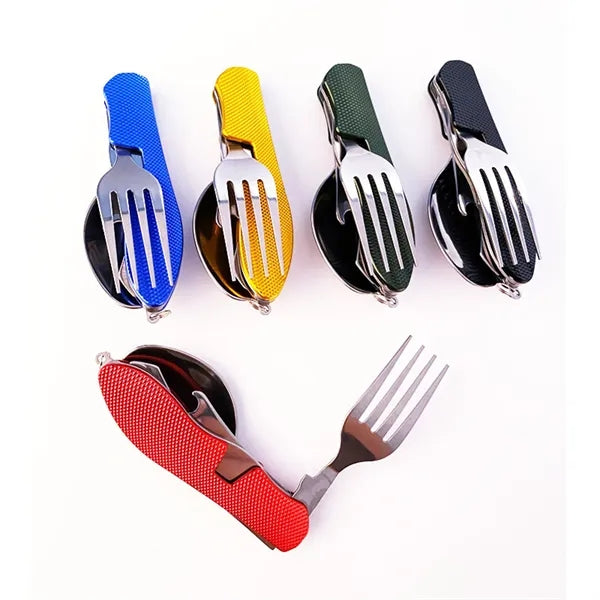 4-in-1 Camping Spoon Fork Knife Bottle Opener Combo Set