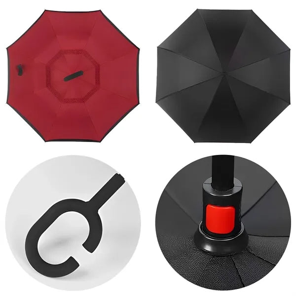 Double Layer Reverse Umbrella With C Shaped Handle