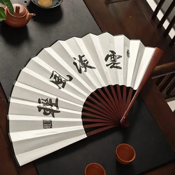 XL Traditional Bamboo Hand Fan - Premium Silky Fabric