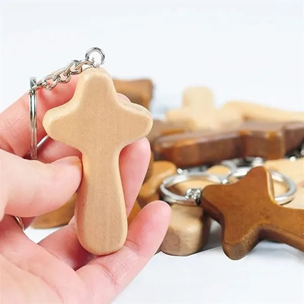 Multipurpose Durable Wooden Crafts Baptism Cross Key Chains