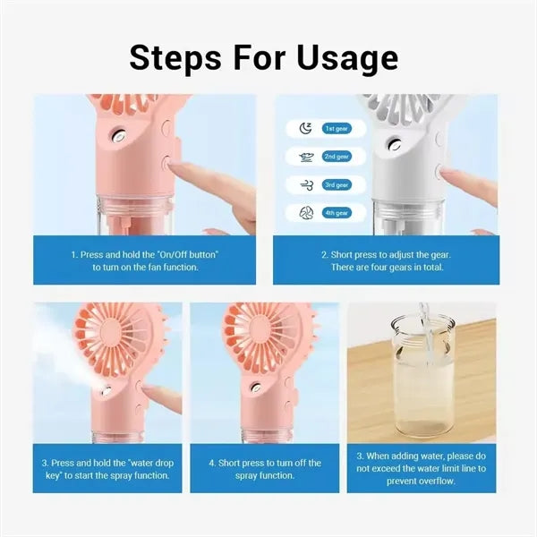 Rechargeable Handheld Misting Fan Blades Portable Cooler