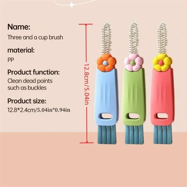3 In 1 Baby Bottle Cup Lid Crevice Cleaning Brush