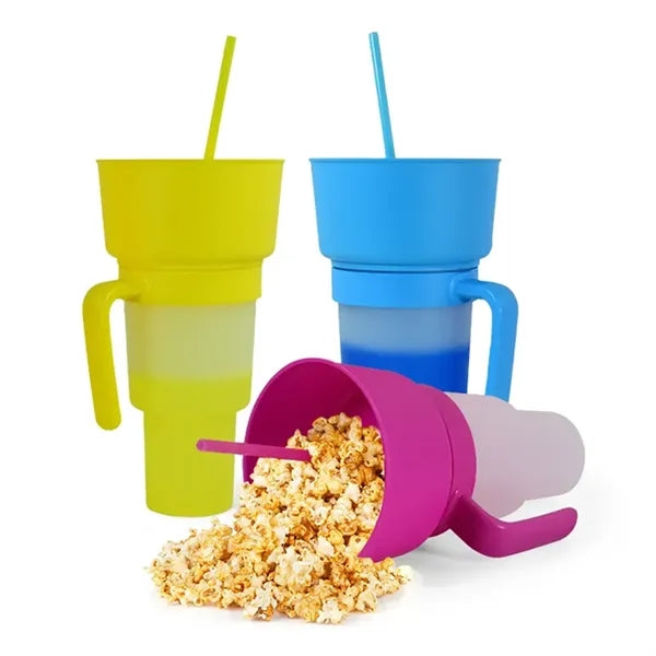 32oz Plastic 2-in-1 Color Changing Water Tumbler with Straw