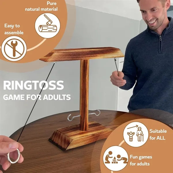 Portable Wooden Ring Toss Tabletop Battle Game for Adults