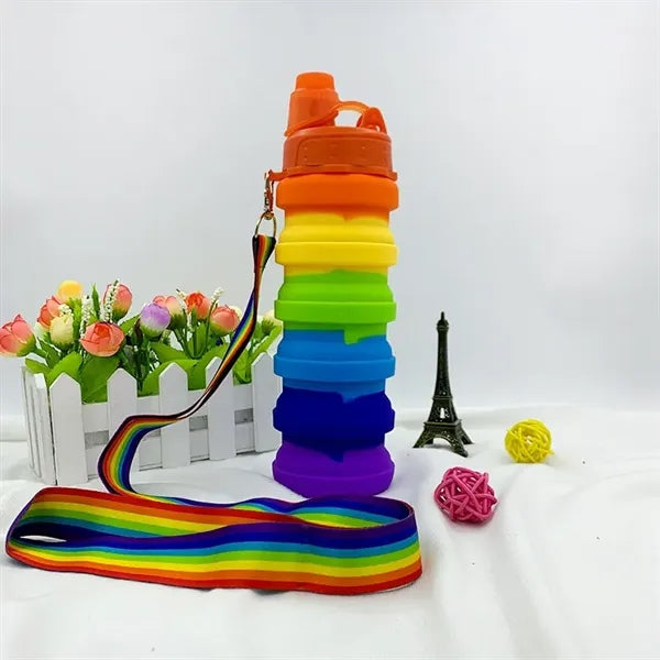 Collapsible Rainbow Water Bottles With Rope