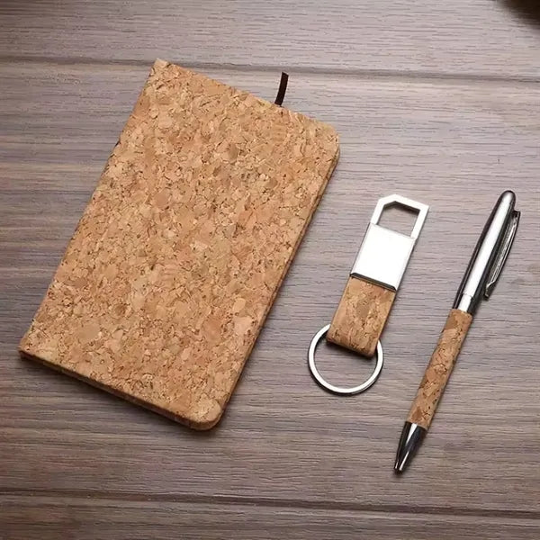Cork Wood Cover Custom Notebook With Key Chain And Pen