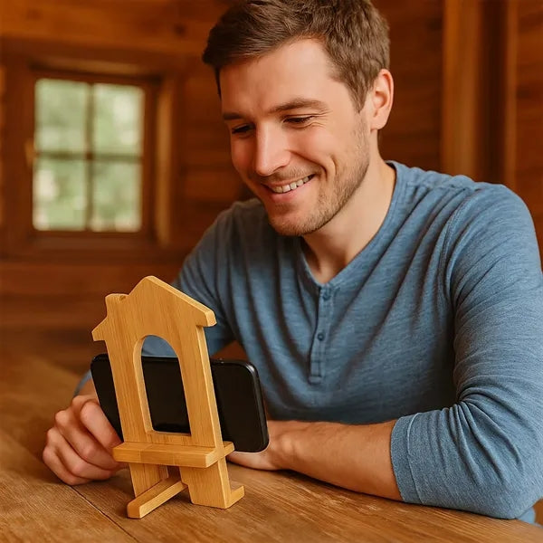 Eco-Friendly House-Shaped Wooden Phone Stand
