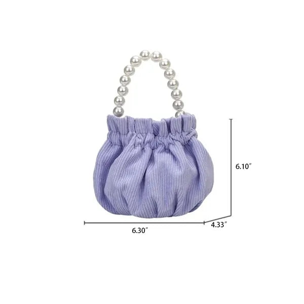 50 MOQ Mini Corduroy Pearl Chain Handbag Pleated Bag