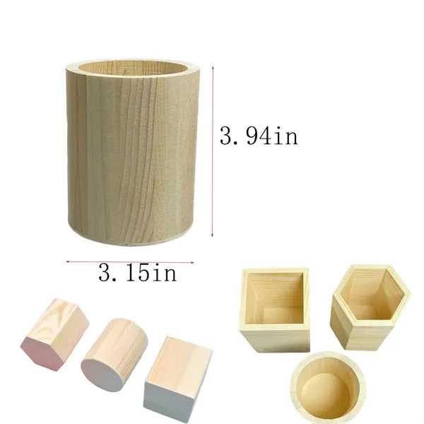 Round Wooden Hand Durable DIY Pen Holder