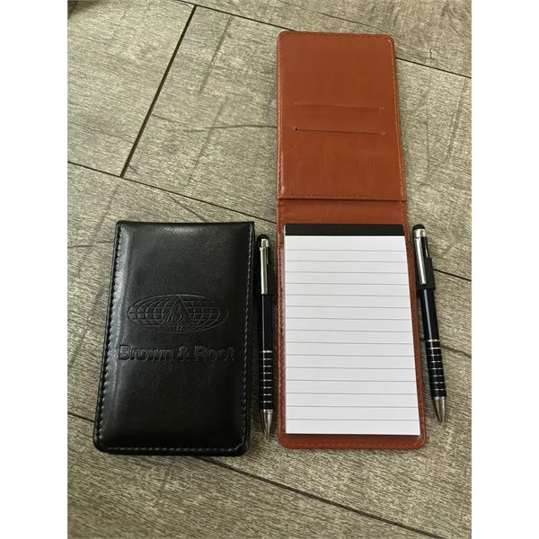 A7 Leather Pocket Notebook Daily Memo Notepad w/ Metal Pen