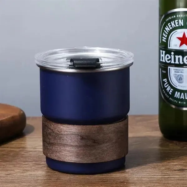 10oz Stainless Steel Cup Lid Straw Wood Sleeve Coffee Mug