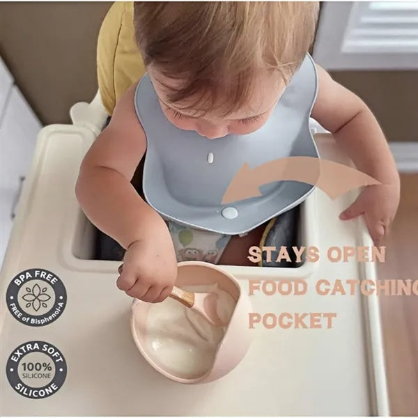 Waterproof Silicone Baby Bib with Catcher