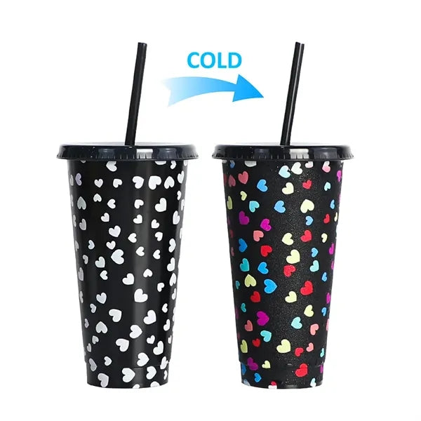 Thermal-sensitive plastic color-changing straw cup