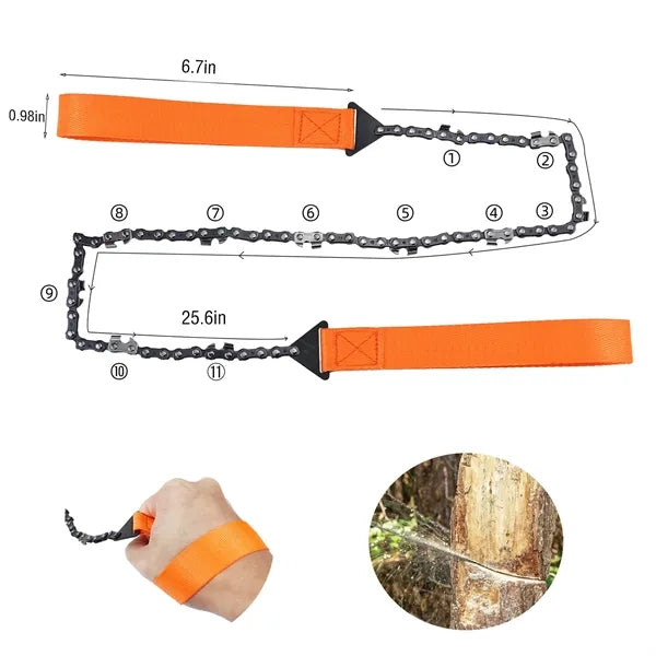 Portable 11-Tooth Hand Chain Saw With Carry Pouch
