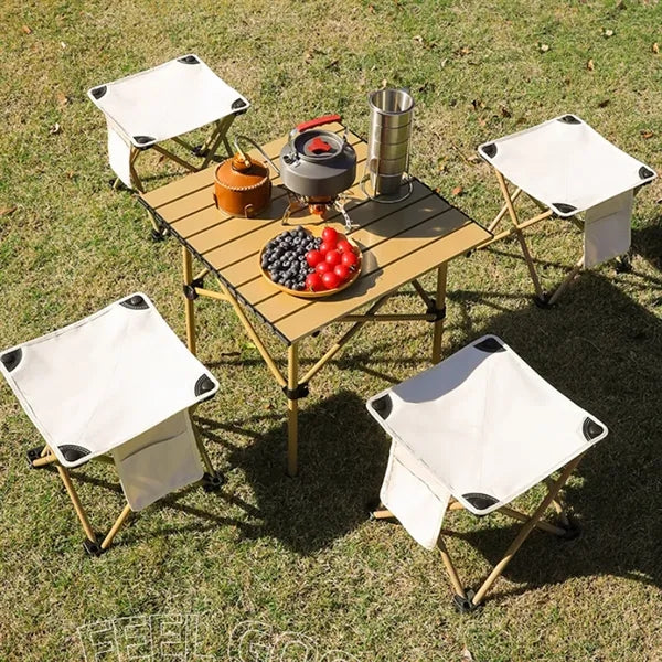 Large Camping Fold Stool Collapsible Chair with Side Pocket