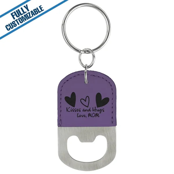 Engraved Leatherette Oval Bottle Opener Keychain